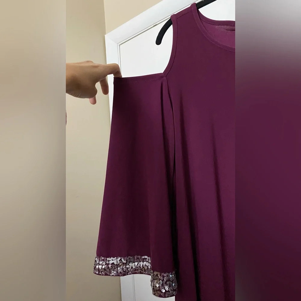 NWT Nina Leonard Sequin Cold Shoulder Dress Wine Size Small - Picture 5 of 9